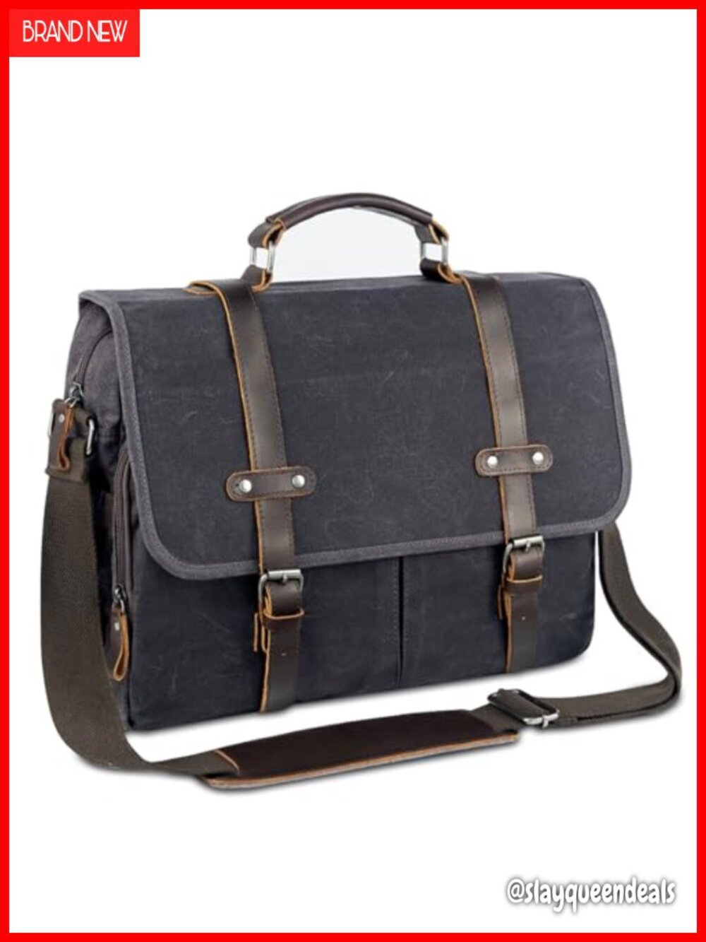 Leather Waxed Canvas Messenger Bag 15.6 Inch Laptop Satchel Briefcase